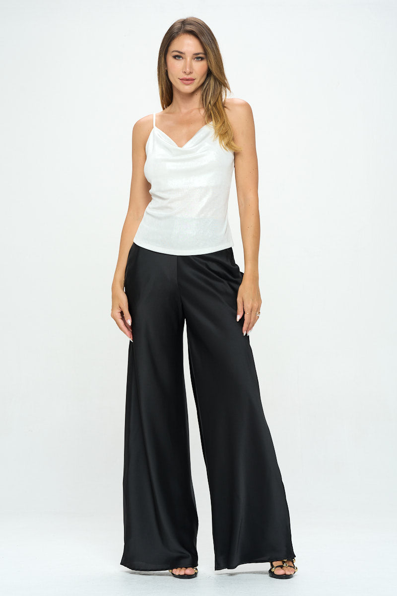 WOMENS METALLIC COWL NECK TANK TOP