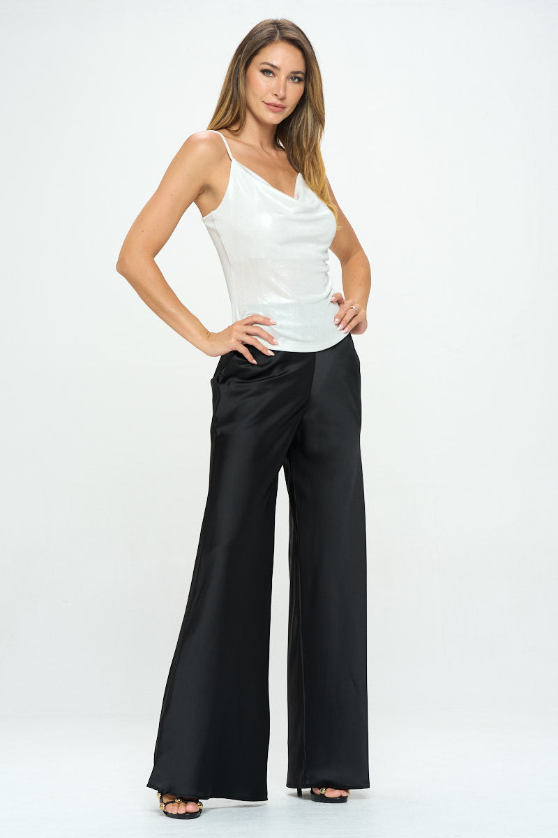 WOMENS METALLIC COWL NECK TANK TOP