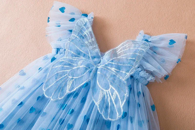 Elegant Girl Dress Kids Sleeveless with Butterfly Wings Princess Dress