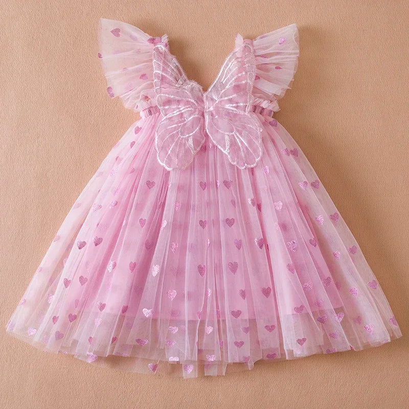 Elegant Girl Dress Kids Sleeveless with Butterfly Wings Princess Dress