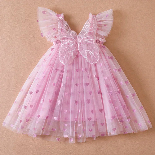 Elegant Girl Dress Kids Sleeveless with Butterfly Wings Princess Dress