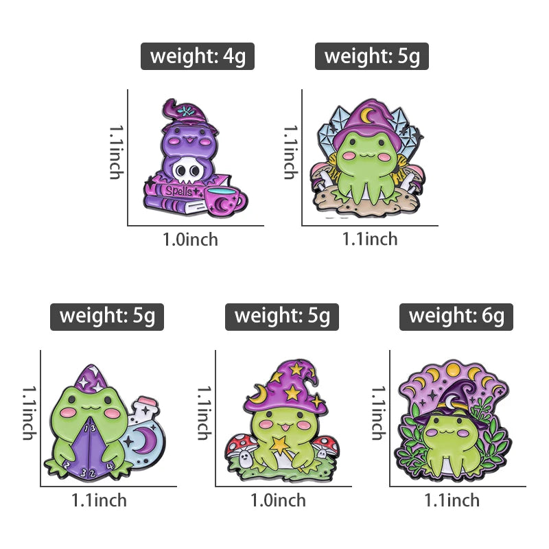 Witch Frogs Enamel Pins Custom Spell Book Magic Wand Potion Moon Phase