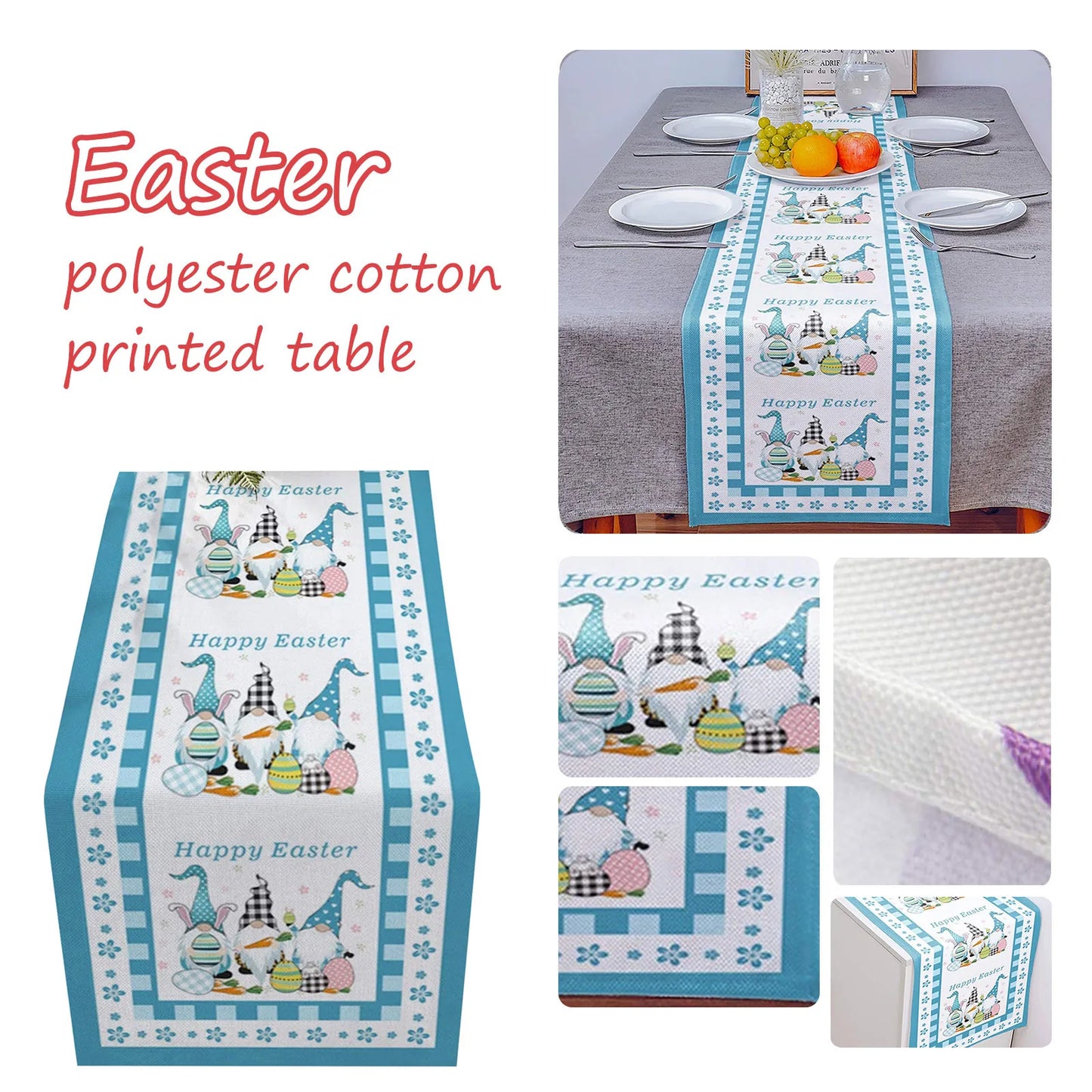 Gnome Easter Cotton Print Table Runner