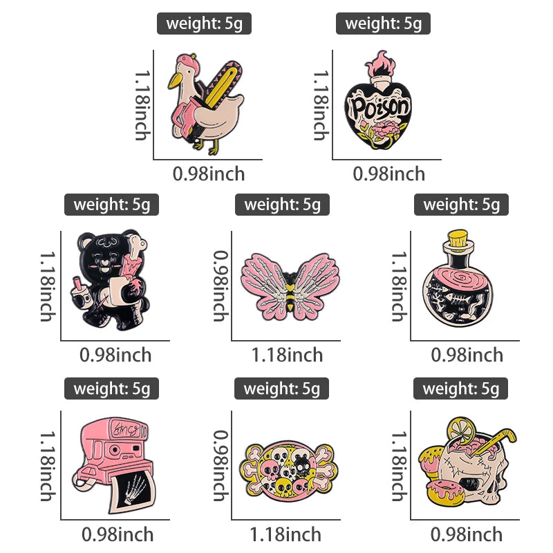 Pink Punk Enamel Pins Custom Skeleton Butterfly Goose Bear