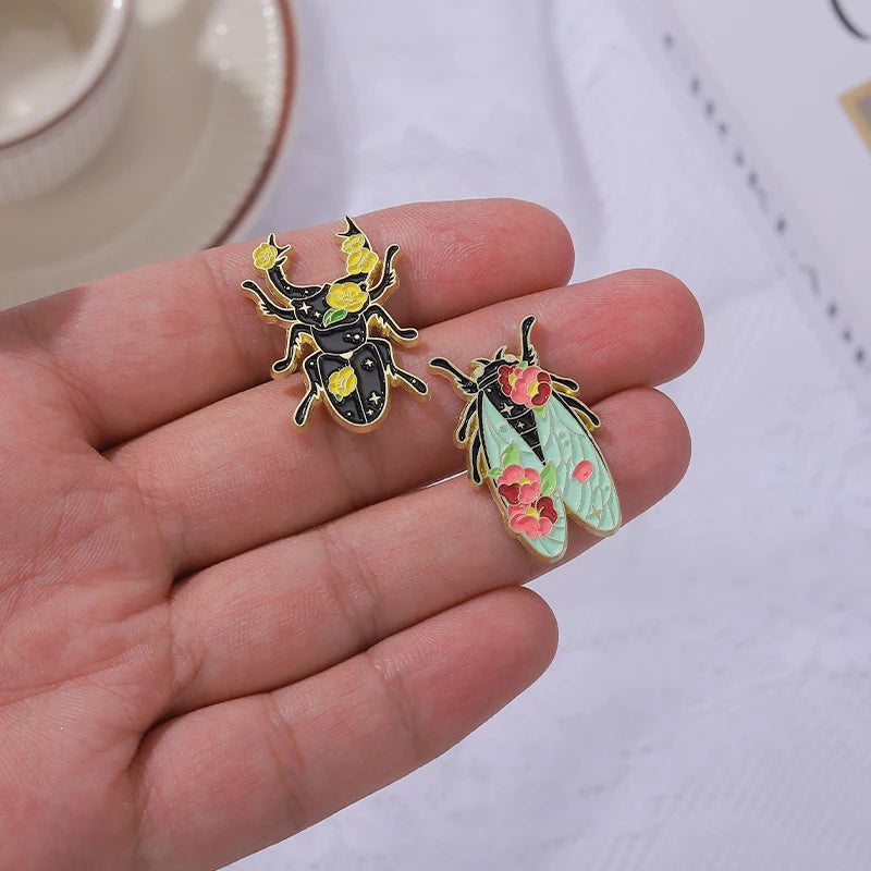 Floral Insects Enamel Pins Custom Nature Moth Cicada Scorpion