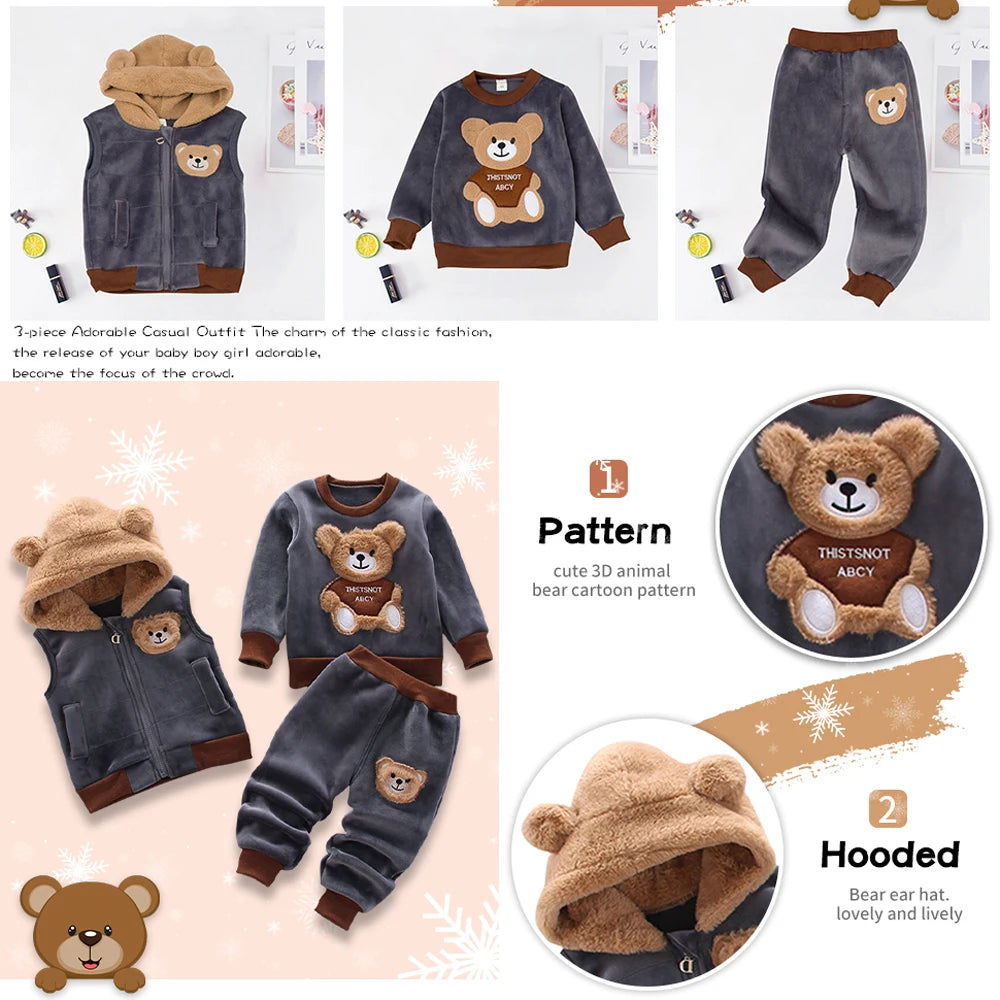 3PCS Winter Bear Outfit For Kids