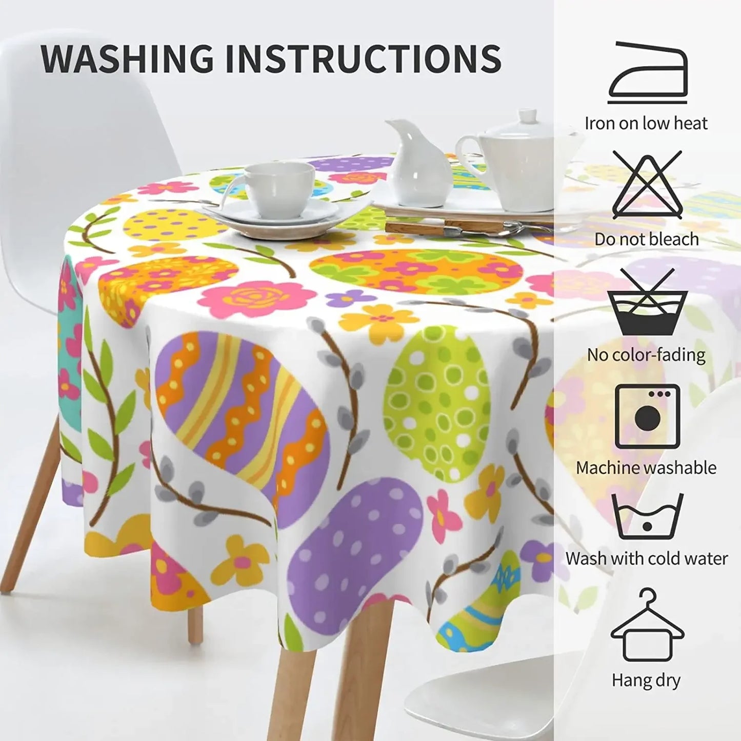 Easter Eggs Tablecloth Round 60 Inch