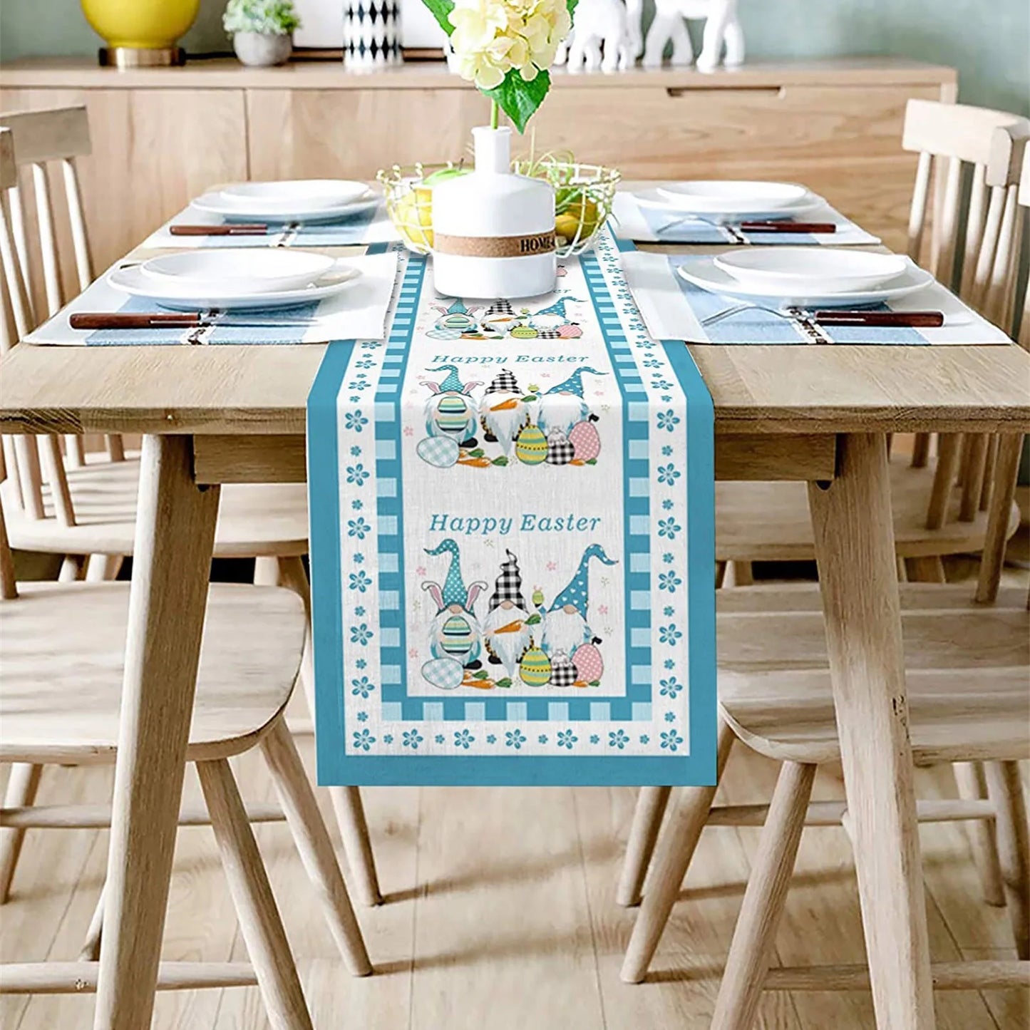 Gnome Easter Cotton Print Table Runner
