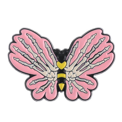 Pink Punk Enamel Pins Custom Skeleton Butterfly Goose Bear