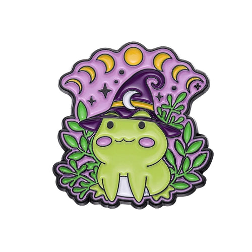 Witch Frogs Enamel Pins Custom Spell Book Magic Wand Potion Moon Phase