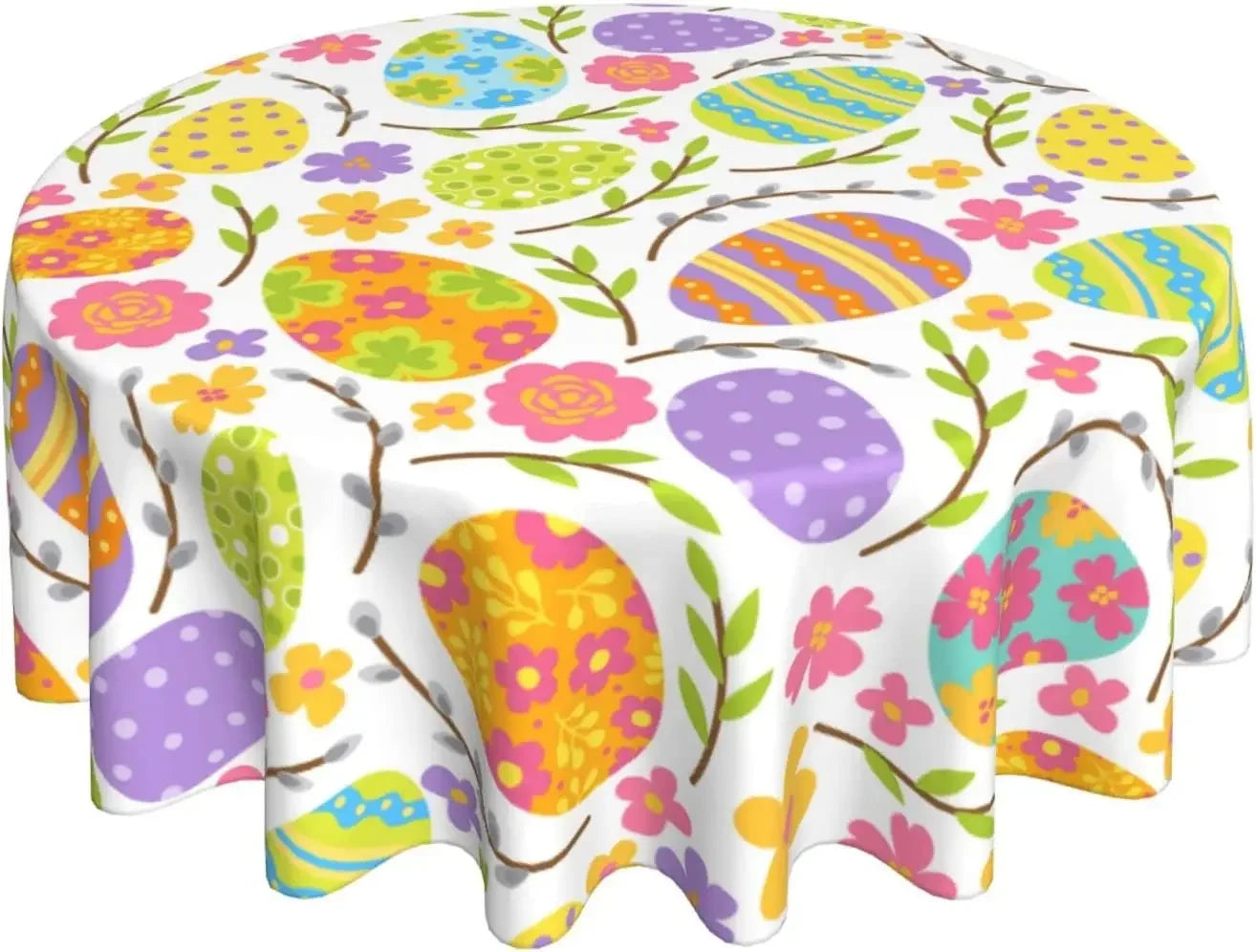 Easter Eggs Tablecloth Round 60 Inch