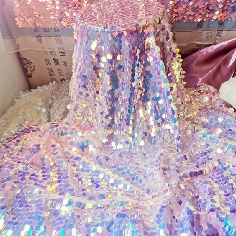 Dreamy Imitation Mermaid Scale Round Sequin Fabric