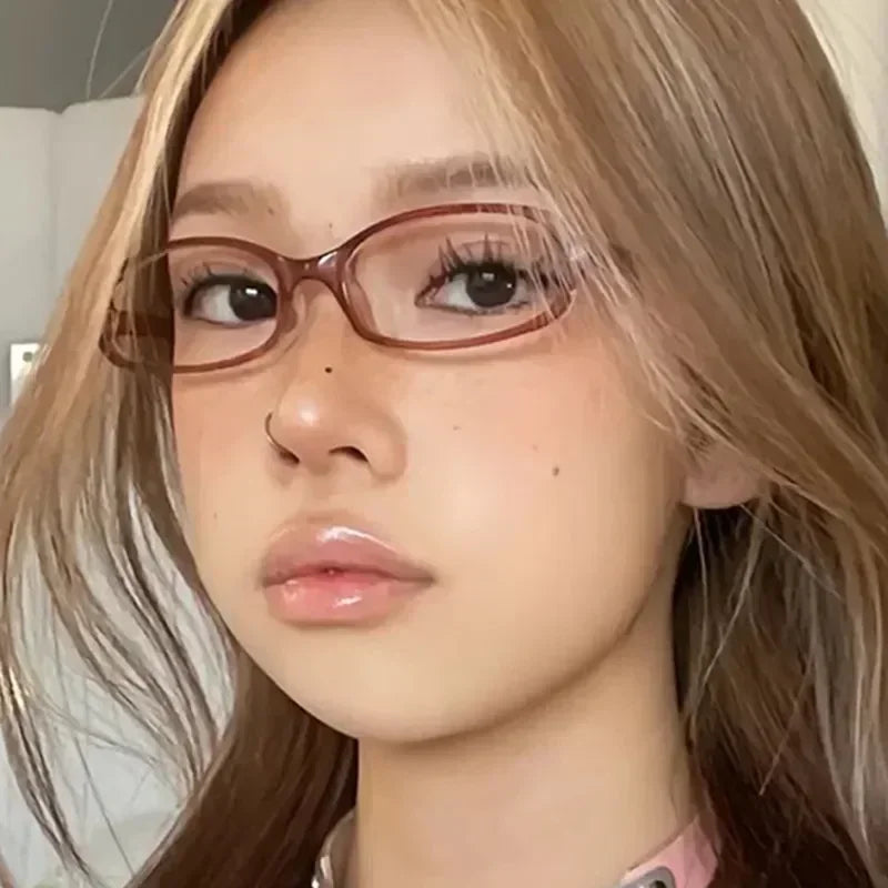 Retro Oval Glasses Women Girls Y2K Red Green Frame Glass Eyewear