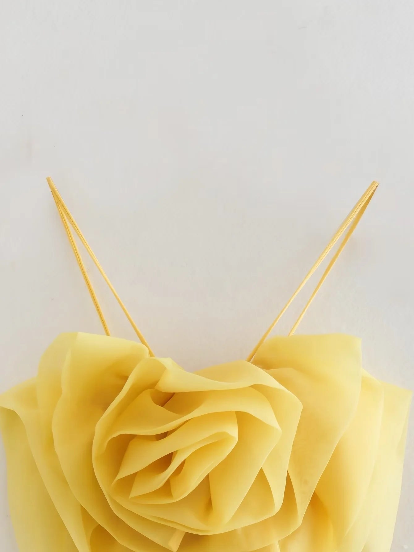 Big Flower Organza Kitted Yellow Crop Top Cami for Women