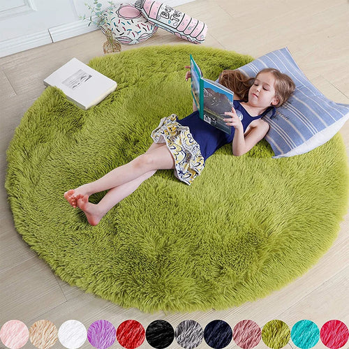 Fluffy Round Rugs For Girls Bedroom Soft Shaggy White Carpet In The