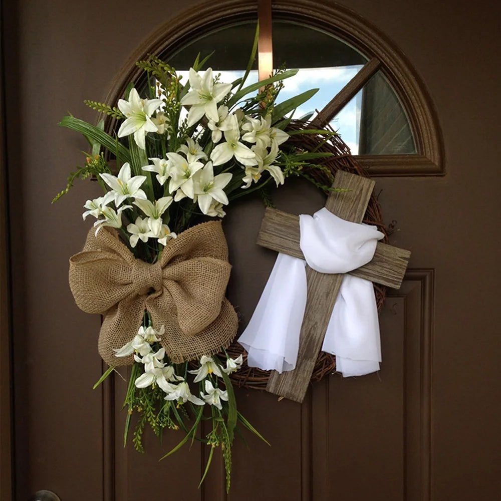 Easter Welcome Cross Wreath