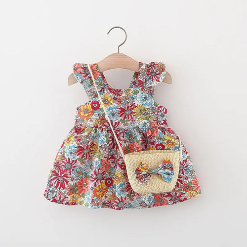 Summer Baby Girl's Dress New Vintage Garden Flower Flying Sleeve Dress