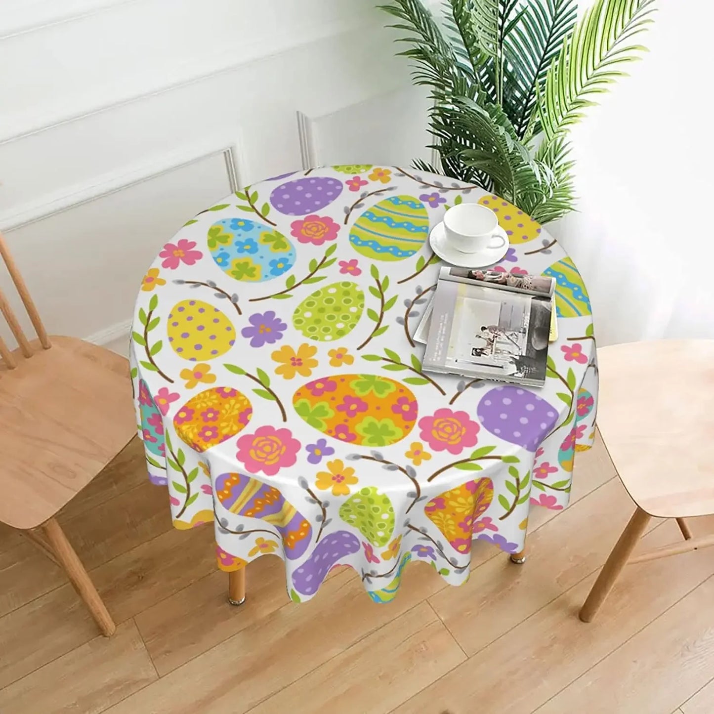 Easter Eggs Tablecloth Round 60 Inch