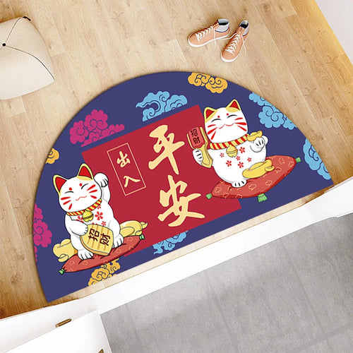 Cartoon Lucky Cat Welcome Entrance Doormats Good Fortune Rug Soft Door