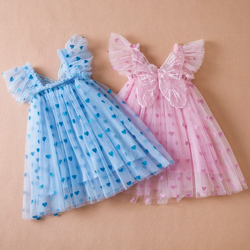 Elegant Girl Dress Kids Sleeveless with Butterfly Wings Princess Dress