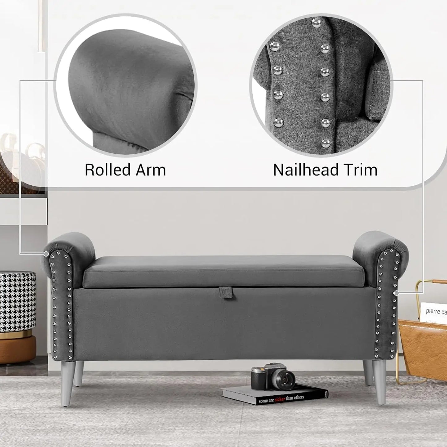 Velvet Bench with Arms