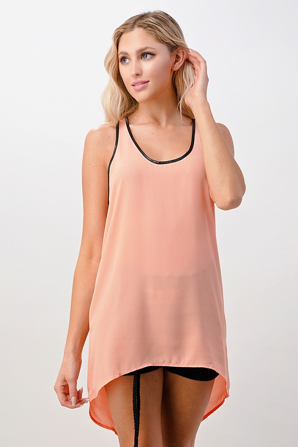 Vegan Leather Binding Cami Tank Top