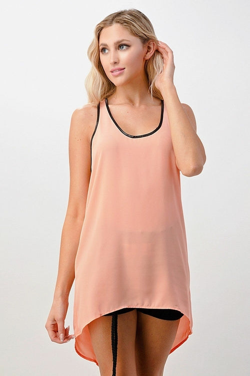 Vegan Leather Binding Cami Tank Top