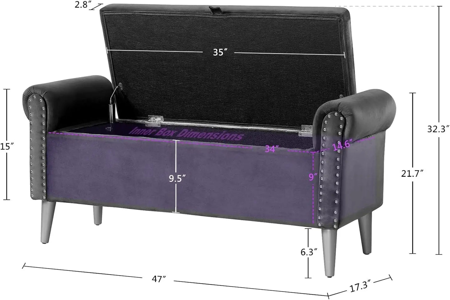 Velvet Bench with Arms