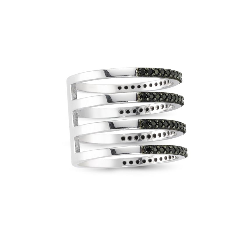 Black Four Lines Ring in Silver