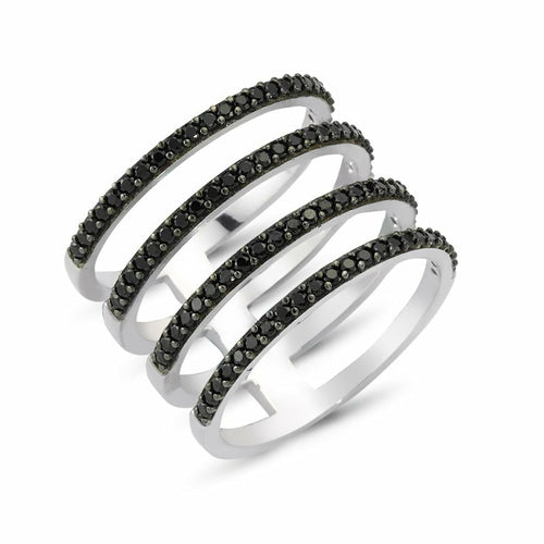Black Four Lines Ring in Silver