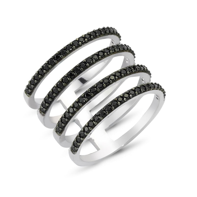 Black Four Lines Ring in Silver