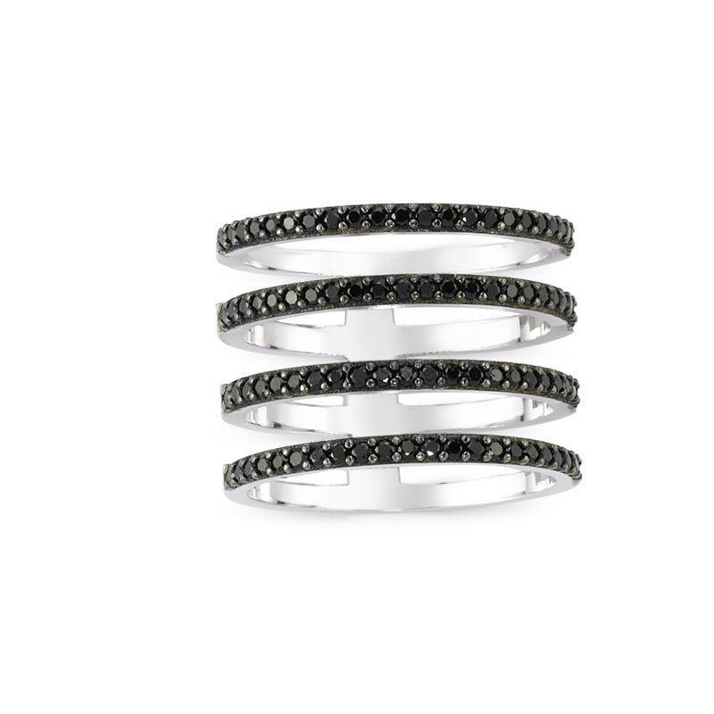 Black Four Lines Ring in Silver