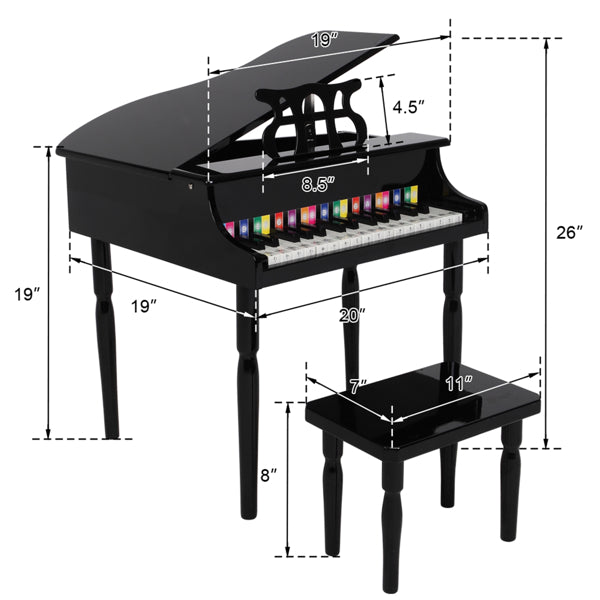 30-key Children's Wooden Piano with Music Stand