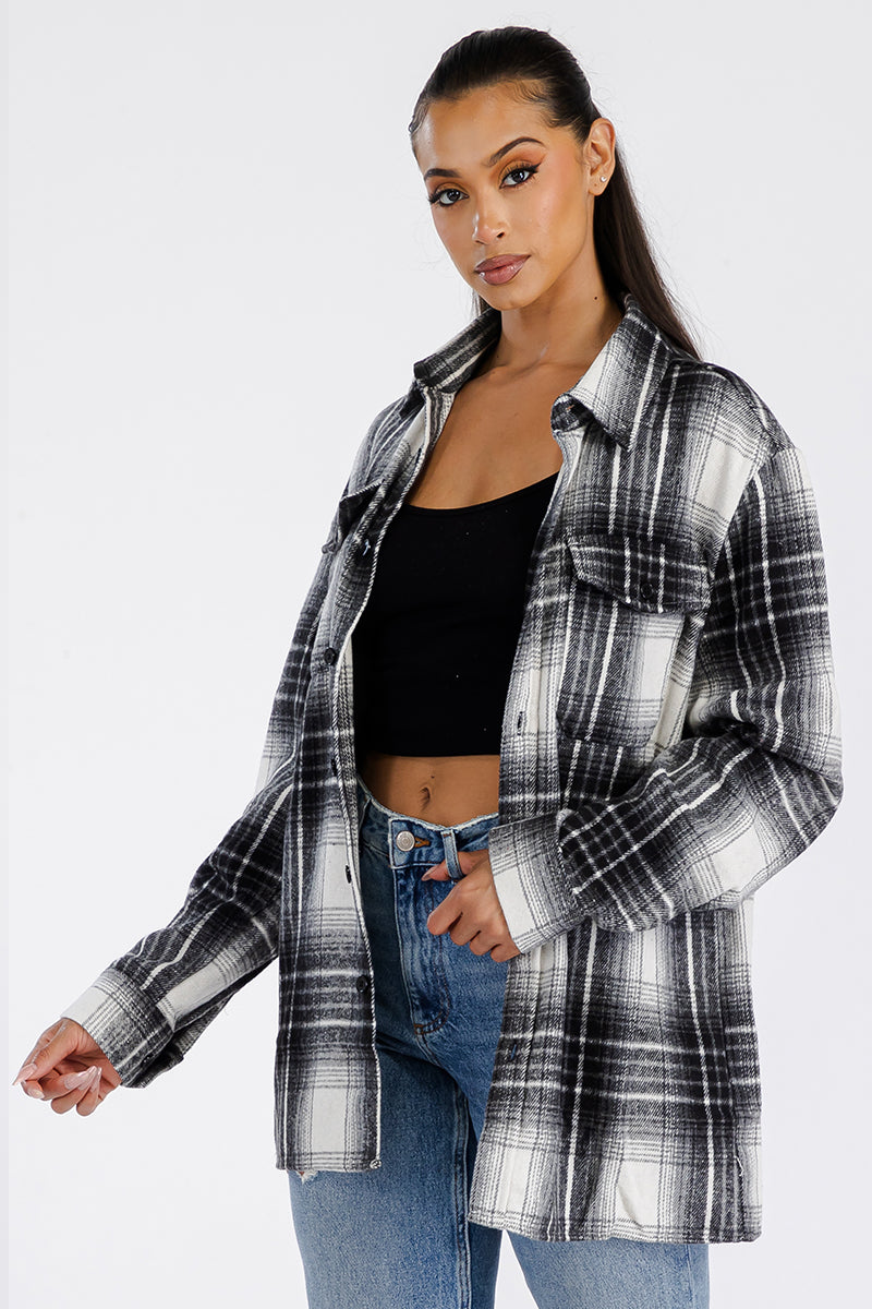 Boyfriend Oversized Soft Flannel Blk/Grey/Wht