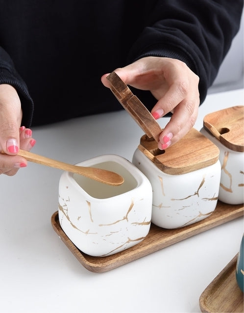 Marble Pattern Ceramic Spice Jars