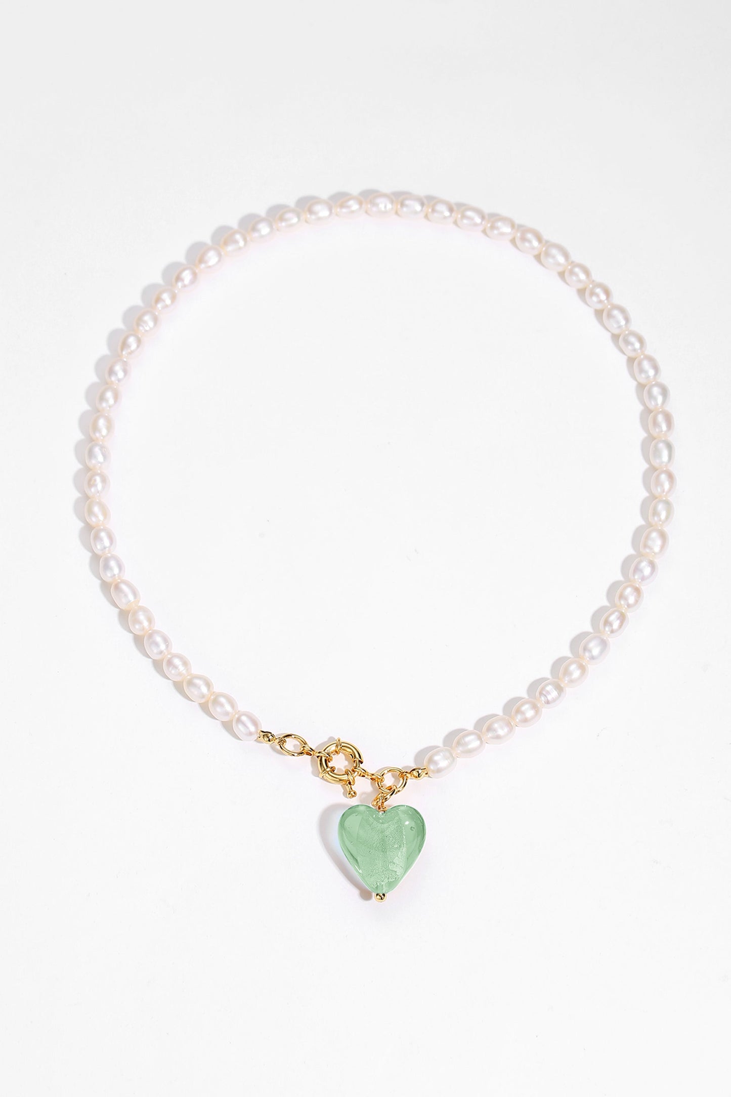 Esmée Lime Green Glaze Heart Pendant Pearl Necklace
