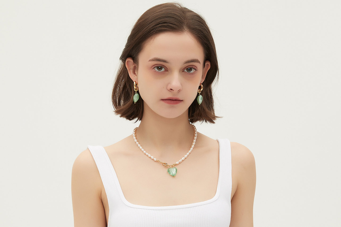 Esmée Lime Green Glaze Heart Pendant Pearl Necklace