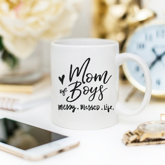 MOM OF BOYS MESSY.BLESSED.LIFE. COFFE MUG