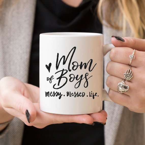 MOM OF BOYS MESSY.BLESSED.LIFE. COFFE MUG