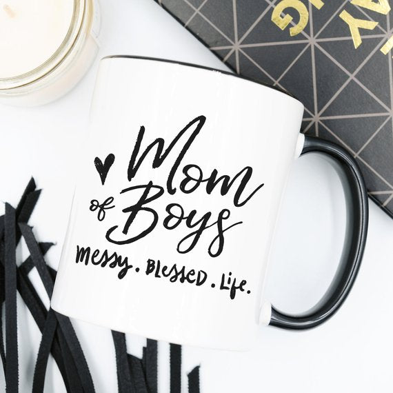 MOM OF BOYS MESSY.BLESSED.LIFE. COFFE MUG