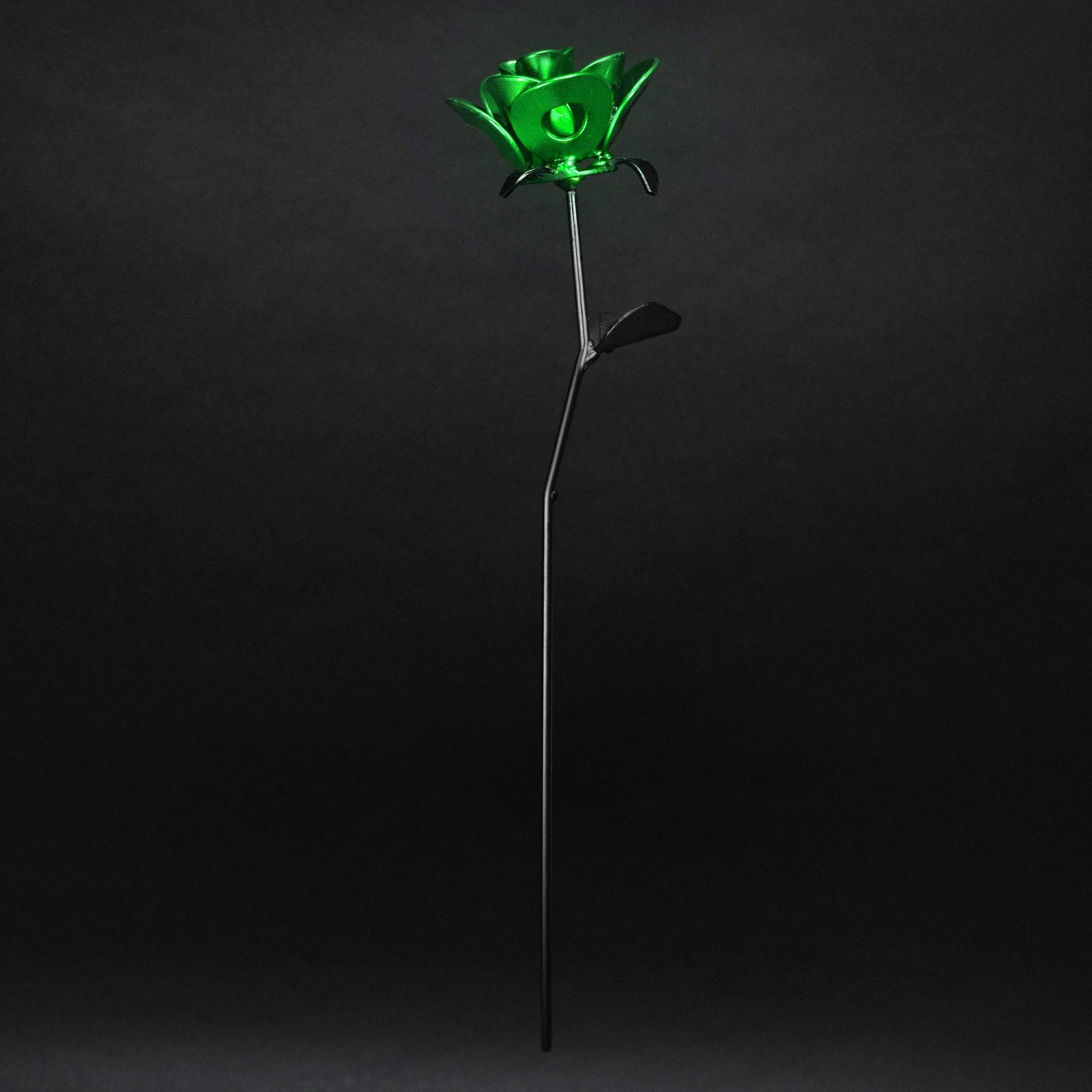 Green and Black Immortal Rose, Recycled Metal Rose, Steel Rose
