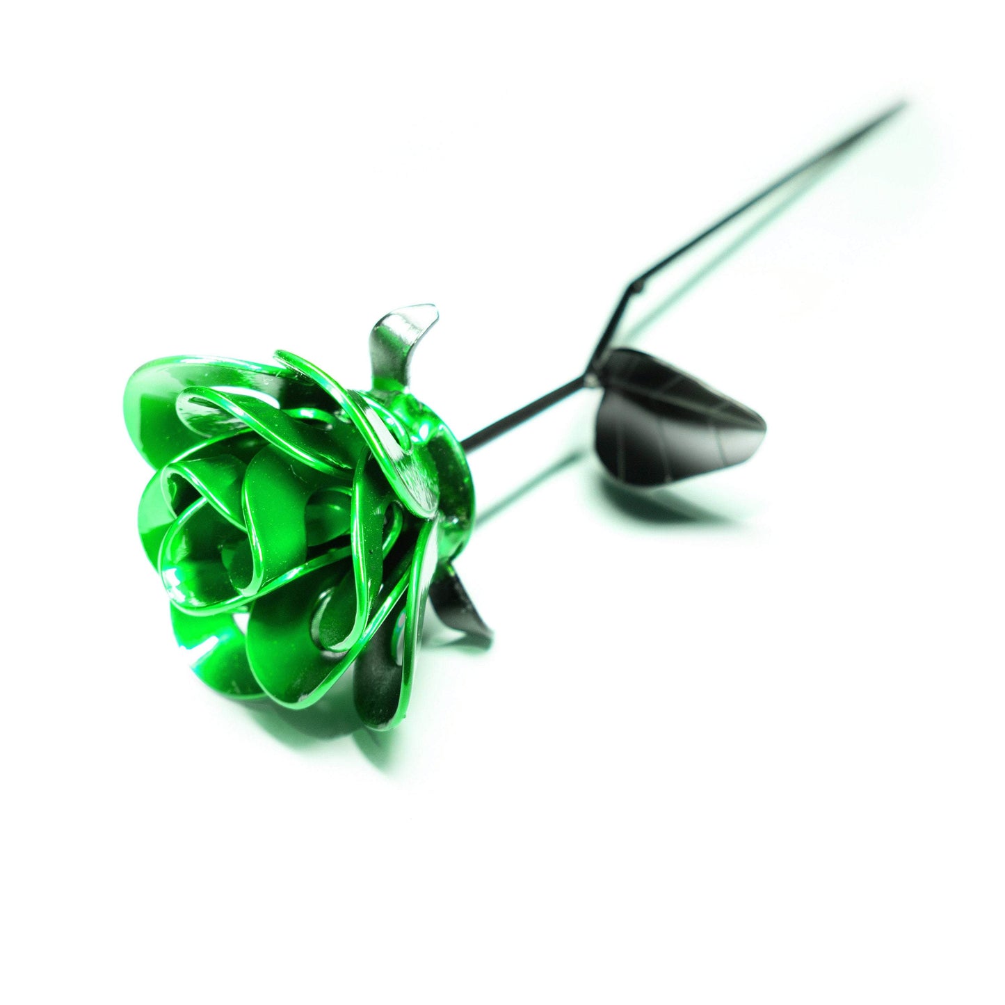 Green and Black Immortal Rose, Recycled Metal Rose, Steel Rose