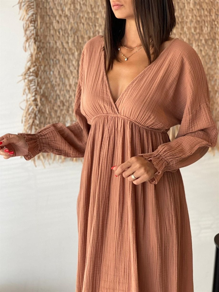 HANDMADE ORGANIC LONG SLEEVE COTTON DRESS