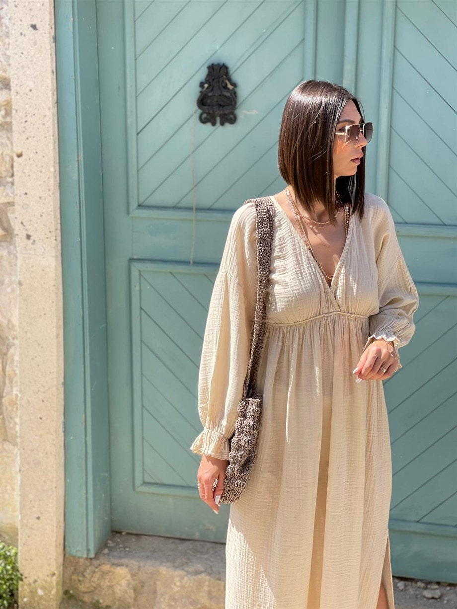 HANDMADE ORGANIC LONG SLEEVE COTTON DRESS