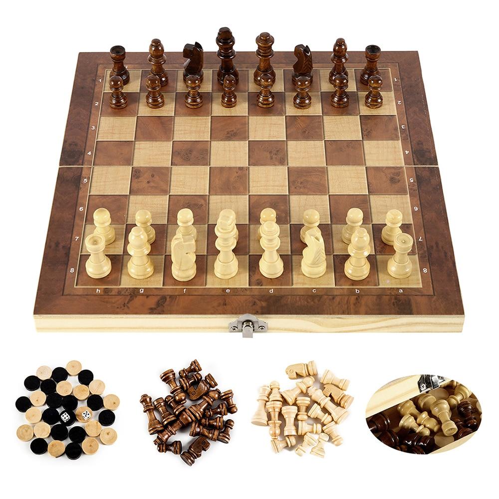 Foldable Wooden Chess Set Travel Board Game
