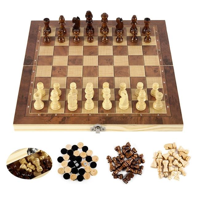 Foldable Wooden Chess Set Travel Board Game