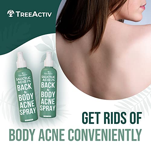 TreeActiv Salicylic Acid Back & Body Acne Spray, Back Acne Solution For Women And Men, Acne Body Spray with Tea Tree Oil, Fast-Drying Back Acne Spray, Fine Mist, Back Acne Treatment Spray, 4oz, 2-pack