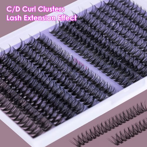 Lash Extension Kit 72 Cluster Individual Lashes Natural with Lash Bond and Seal Super Hold Eyelash Tweezers Lash Glue Remover Easy to Remove Lash Clusters Kit DIY at Home 10-16mm C/D Curl - OP01