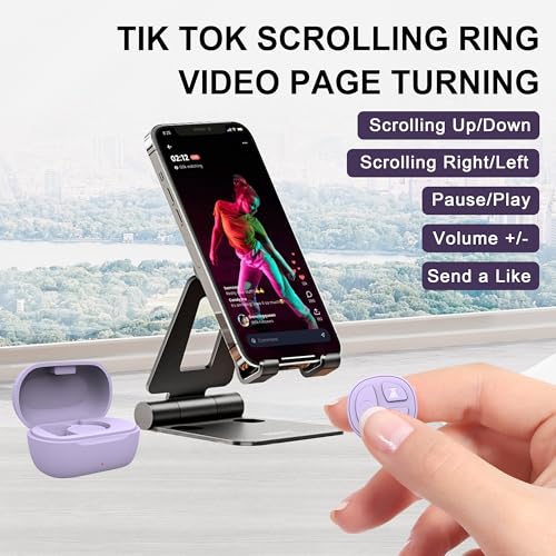 Purple Ring Remote Page Turner Bluetooth for iPhone iPad iOS Android Kindle Tik tok