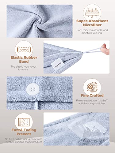 Hicober Microfiber Hair Towel, 3 Packs Hair Turbans for Wet Hair, Drying Hair Wrap Towels for Curly Hair Women Anti Frizz (Blue,Grey,Pink)